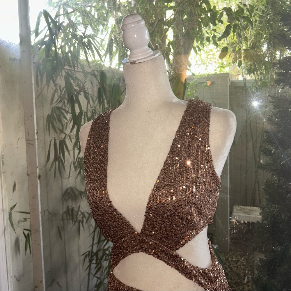 Fashion Nova Bronze Sequin Maxi Dress - Picture 12 of 12